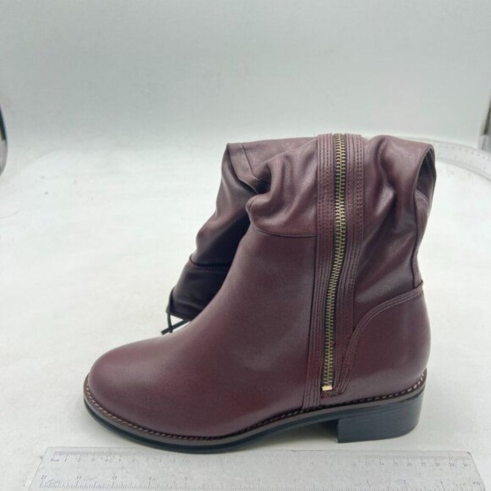 Women Almond Toe Knee High Boots, Zipper Cold Weather Warm Flat Long Boots Brown